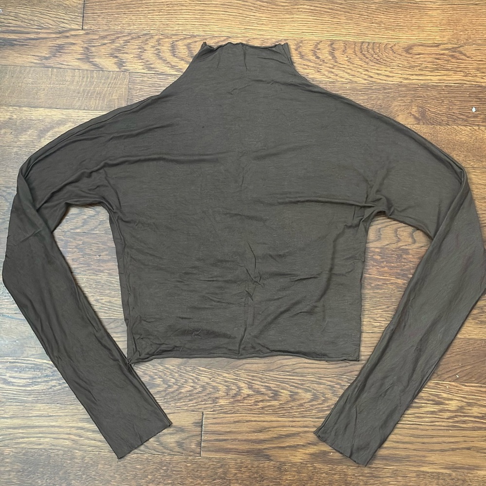 Joah Brown Olive Green Long Sleeve Crop Top